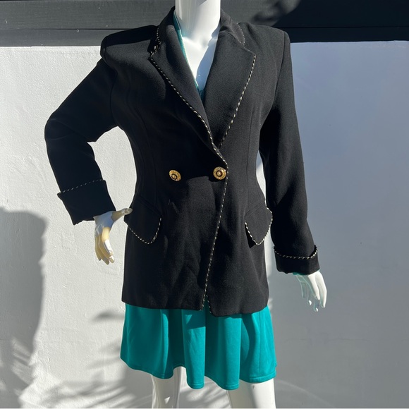 80’s Gold Statement Button Black Blazer - Picture 2 of 15